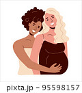 Pregnant women smile. Lesbian girlfriends are married and will have a baby. Interracial lgbt family 95598157