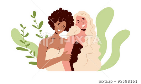 Colored girls smile in eco style. Lesbians smile, lgbt family. Colored girls smile in eco style. Lesbians smile, lgbt family. 95598161