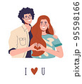 A man and a woman confess their love. Vector postcard FLAT on a white background 95598166