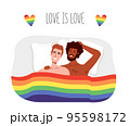 Gay men lie under the rainbow flag of lgbt. Guys are engaged in interracial free sex 95598172