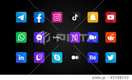 Collection of Popular Social Medias and Messengers Gradient Logos Illustrations. Realistic Editorial Set. Colorful Gradient Square Buttons with Rounded Corners. Web Element for Mobile Applications 95598350