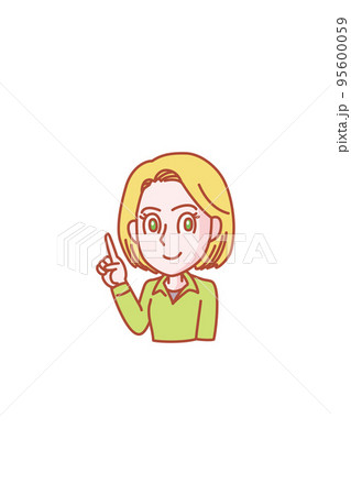 人差し指をさして解決方法を示している若い女性 95600059