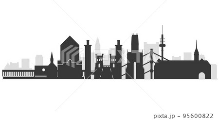 Duisburg panorama outline, silhouette of cityscape of city of duisborg with landmarks, vector Duisburg panorama outline, silhouette of cityscape of city of duisborg with landmarks, vector 95600822