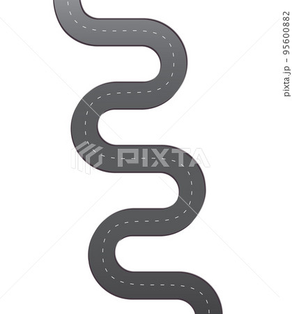 Gray gradient winding road with broken line in middle isolated on white. Clipart. 95600882