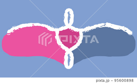 Pink and blue copy space in art style isolated on white background. Looks like bird or angel with open wings. Clipart. 95600898