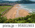Aerial view to the Zarautz Beach and golf field in Basque Country, Spain on a beautiful summer day 95601903