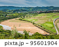 Aerial view to the river, golf field and city on a beautiful summer day 95601904