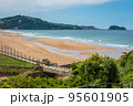 Aerial view to the Zarautz Beach, Basque Country, Spain on a beautiful summer day 95601905