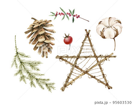 watercolor set with christmas botanical decor for design and invitations. watercolor set with christmas botanical decor for design and invitations. 95603530