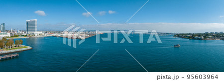 Panorama aerial view of Coronado Bridge with San Diego skyline, USA. 95603964