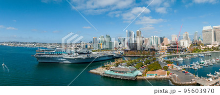 Mighty USS Midway - an aircraft carrier of the United States Navy, the lead ship of its class. Commissioned a week after the end of World War II it is now a museum ship Mighty USS Midway - an aircraft carrier of the United States Navy, the lead ship of its class. Commissioned a week after the end of World War II it is now a museum ship 95603970