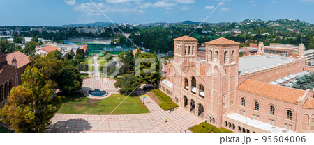 Aerial view of the Royce Hall at the University of California, Los Angeles, UCLA. Royce Hall is one of four original buildings of the UCLA campus. 95604006