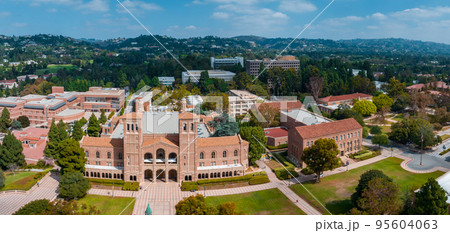 Aerial view of the Royce Hall at the University of California, Los Angeles, UCLA. Royce Hall is one of four original buildings of the UCLA campus. Aerial view of the Royce Hall at the University of California, Los Angeles, UCLA. Royce Hall is one of four original buildings of the UCLA campus. 95604063