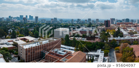 Aerial view of the Royce Hall at the University of California, Los Angeles, UCLA. Royce Hall is one of four original buildings of the UCLA campus. 95604097