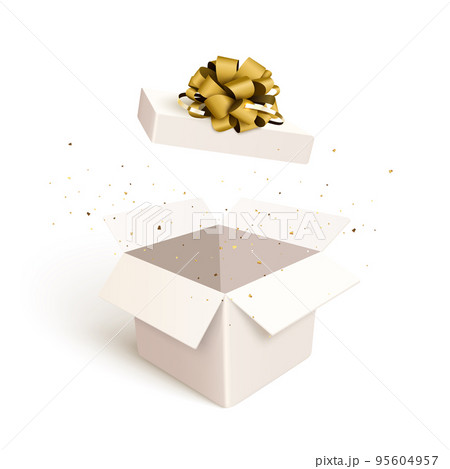 Open gift box with confetti burst explosion isolated. 95604957