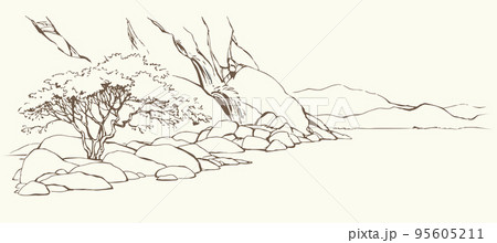 Vector landscape. Tree near a mountains Vector landscape. Tree near a mountains 95605211