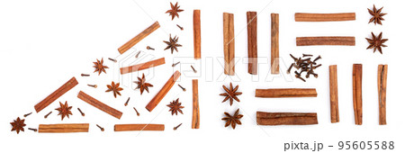 star anise, cinnamon sticks and clove isolated on white background with copy space for your text, pattern flat lay 95605588