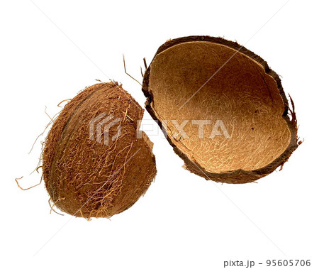 Coconut empty shells isolated on white background. 95605706