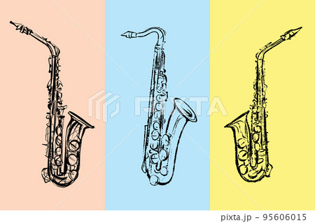 Saxophone . Textured ink brush drawing 95606015