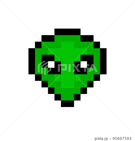 Pixel alien 8 bit art. Cosmic graphic cartoon pixel alien icon ufo alien. 95607503