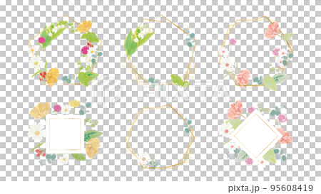 天然和植物花卉的金框插圖集 95608419