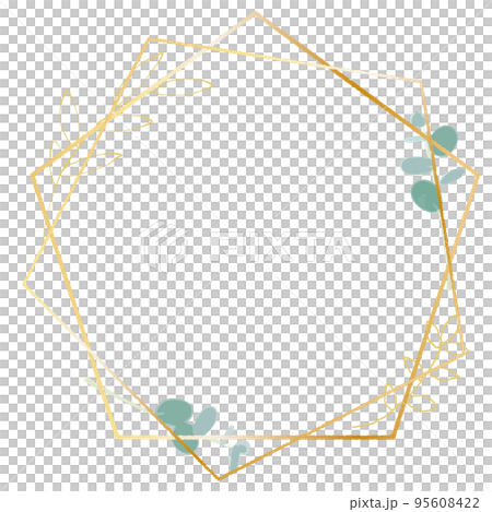 桉樹和樹葉金線框插圖素材 95608422