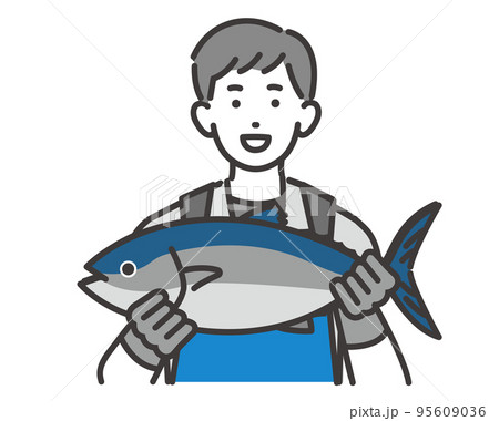 マグロを持つ漁師や水産業関係の男性のベクターイラスト素材／海鮮／水揚げ／第一次産業 95609036