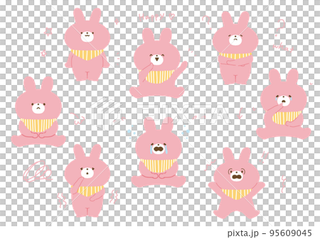 スタイをつけたうさぎちゃん　あしらい付きセット 95609045