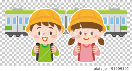 一個小學生乘火車上學的插圖 95609395