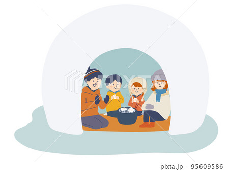 かまくらで過ごす家族のイラスト 95609586