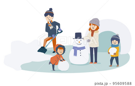 雪遊びをする家族のイラスト 95609588