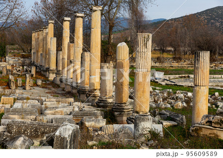 Remained architectural constructions of South Agora in Aphrodisias, Turkey 95609589