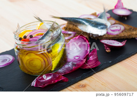 Fish dish - homemade pickling pilchards Fish dish - homemade pickling pilchards 95609717