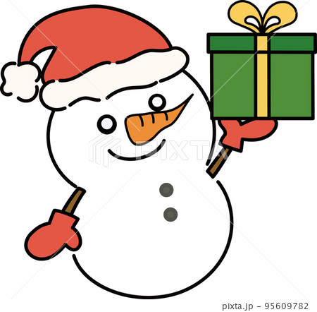 プレゼントをもったゆきだるまのイラスト 95609782