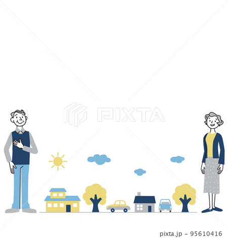 シニア夫婦と町の風景 95610416