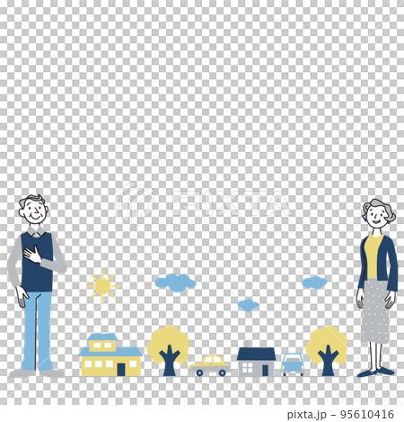 シニア夫婦と町の風景 95610416