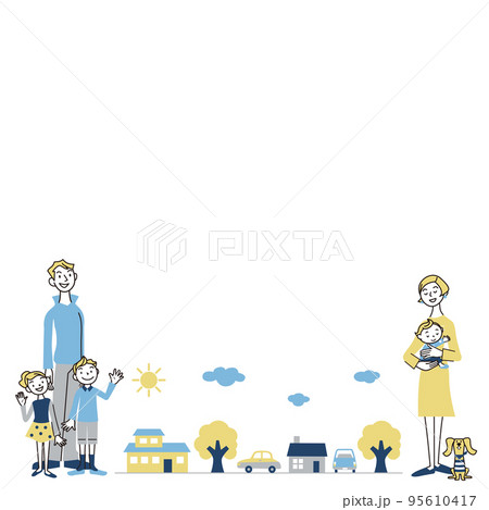 仲良し家族と町の風景 95610417