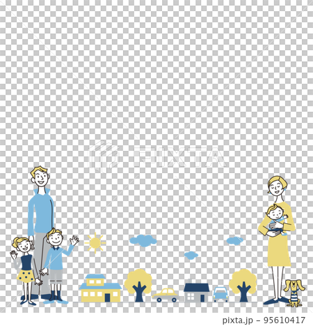 仲良し家族と町の風景 95610417