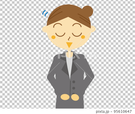 Illustration of a female office worker wearing a suit and greeting, welcome, window, employee 95610647