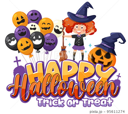 Witch girl with happy halloween font logo 95611274