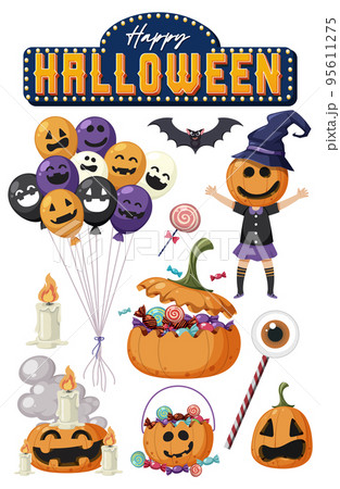 Halloween cartoon character and elements set 95611275