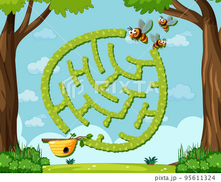 Maze game template in honeybee theme for kids Maze game template in honeybee theme for kids 95611324