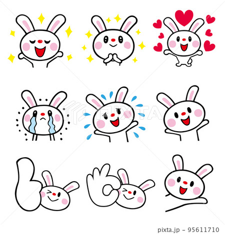 ウサギキャラの色々ポーズセット3(ハート、いいね 他) ベクター素材 ウサギキャラの色々ポーズセット3(ハート、いいね 他) ベクター素材 95611710
