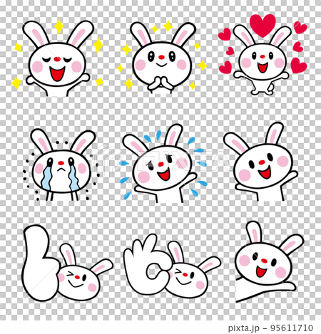 ウサギキャラの色々ポーズセット3(ハート、いいね 他) ベクター素材 ウサギキャラの色々ポーズセット3(ハート、いいね 他) ベクター素材 95611710