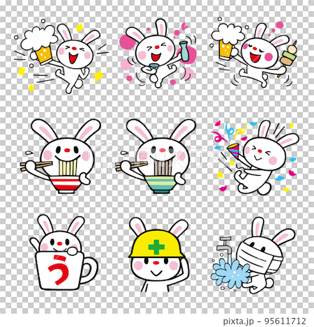 兔子角色各種姿勢集5（酒會、面具等）矢量素材 95611712