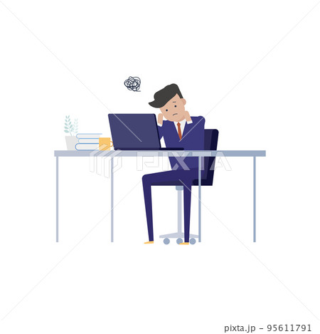 仕事でお悩みの中年男性のイラスト素材 95611791