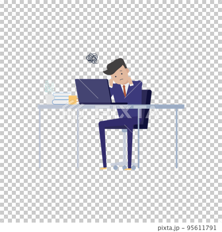 仕事でお悩みの中年男性のイラスト素材 95611791