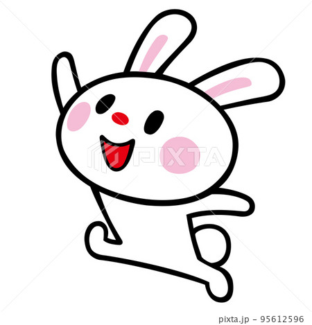 右手を上げて走るウサギ 95612596