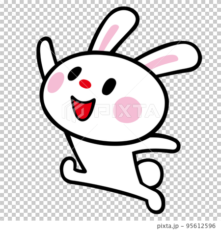 右手を上げて走るウサギ 95612596