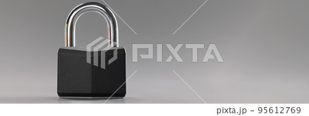 Solid metal locked padlock, thing to protect home or apartment with, protection from break in 95612769